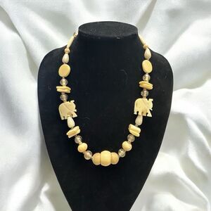 Vintage 22" Carved Cattle Bovine Bone Bead Necklace Elephant shaped